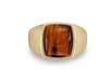MONARY CHATOYANT YELLOW TIGER EYE SIGNET RING IN 14K YELLOW GOLD PLATED STERLING SILVER