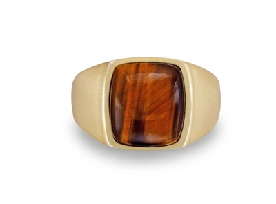 Monary Chatoyant Yellow Tiger Eye Signet Ring In 14k Yellow Gold Plated Sterling Silver In Multi