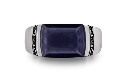 Monary Blue Pietersite Celtic Stone Signet Ring In Sterling Silver With Enamel