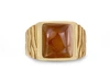 MONARY CRACKED AGATE STONE SIGNET RING IN BROWN RHODIUM & 14K YELLOW GOLD PLATED STERLING SILVER