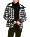 Perfect Moment Moment Houndstooth Hooded Embroidered Padded Down Ski Jacket In Houndstooth-black-snow-white
