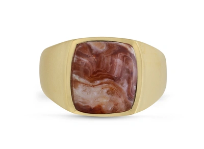 Monary Red Lace Agate Iconic Stone Signet Ring In 14k Yellow Gold Plated Sterling Silver