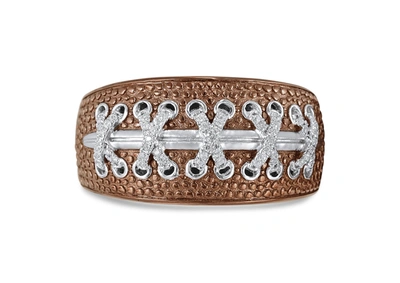 Monary Touchdown American Football Brown Rhodium Plated Sterling Silver Diamond Ring In Gold
