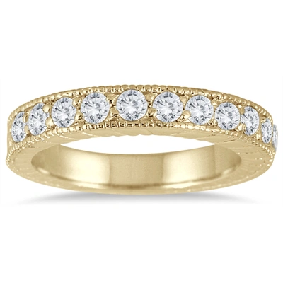 Monary 1/2 Carat Tw Antique Styled Engraved Diamond Band In 10k Yellow Gold