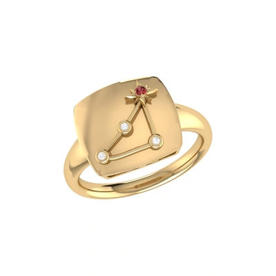 Monary Capricorn Goat Garnet & Diamond Constellation Signet Ring In 14k Yellow Gold Vermeil On Sterling Sil In Beige