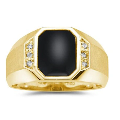 Monary 10k Yellow Gold Onyx And Diamond Men's Ring