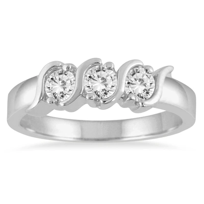 Monary 1/2 Carat Tw 3 Stone S Groove Diamond Band In 10k White Gold