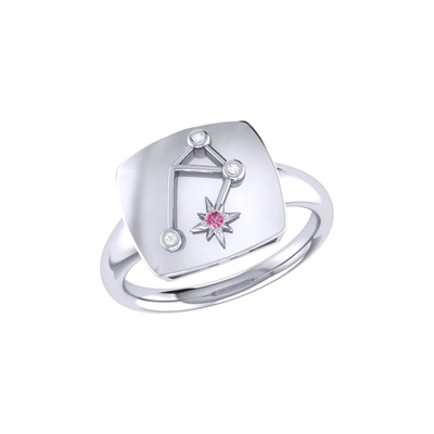 Monary Libra Scales Pink Tourmaline & Diamond Constellation Signet Ring In Sterling Silver In White