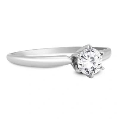 Monary Almost 1/2 Carat Round Diamond Solitaire Ring In 14k White Gold