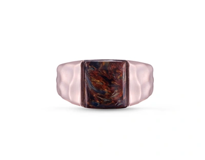 Monary Red Pietersite Stone Signet Ring In 14k Rose Gold Plated Sterling Silver