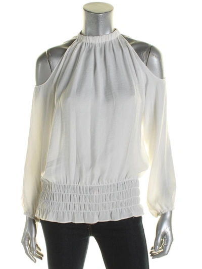 Aqua Womens Gathered Cold Shoulder Pullover Top In White