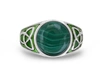 MONARY MALACHITE CABOCHON FLAT BACK STONE SIGNET RING IN STERLING SILVER WITH ENAMEL