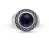 MONARY BLUE SAND STONE FLAT BACK CABOCHON SIGNET RING IN BLACK RHODIUM PLATED STERLING SILVER