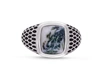 MONARY TREE AGATE STONE SIGNET RING IN BLACK RHODIUM PLATED STERLING SILVER