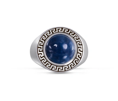Monary Blue Apatite Stone Signet Ring In Black Rhodium Plated Sterling Silver