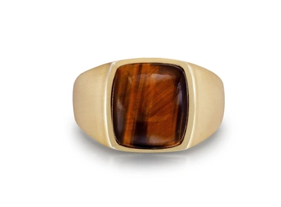 Monary Chatoyant Red Tiger Eye Quartz Stone Signet Ring In 14k Yellow Gold Plated Sterling Silver In Multi