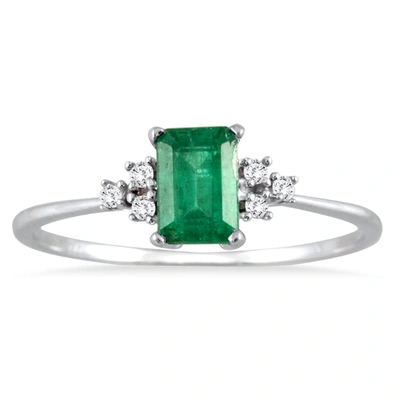 Monary Emerald And Diamond Ring In 10k White Gold In Green