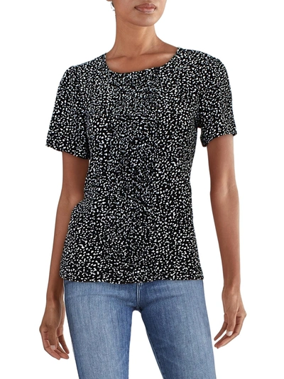 Cece Womens Printed Pleated Blouse In Black