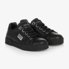 DOLCE & GABBANA BLACK LEATHER SLIP-ON TRAINERS