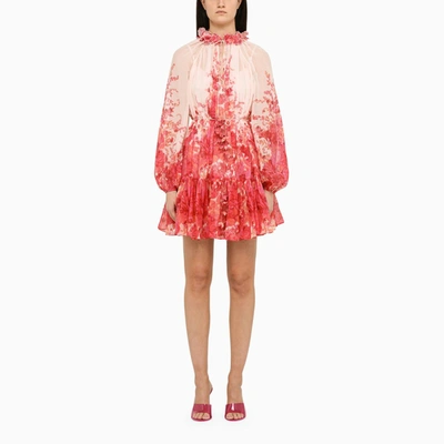 Zimmermann High Tide Lantern Silk Blend Mini Dress In Ivory,pink