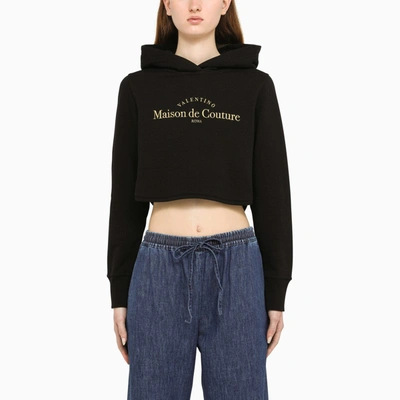 Valentino Logo Cropped Hooded Sweatshirt In Black