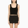 Wardrobe.nyc Ribbed Scoop Neck Sleeveless Crop Tank In Black