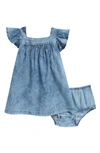 Tucker + Tate Babies' Print Chambray Dress In Blue Ocean Ditsy Rainbows