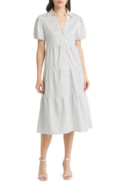 Area Stars Cece Tiered Midi Dress In White Black Dot