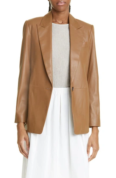 Vince Straight Fit Leather Blazer In Amber Wave
