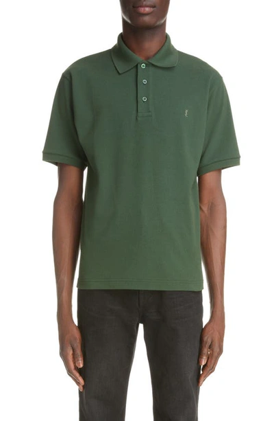 Saint Laurent Embroidered Monogram Cotton Blend Polo In Multicolor