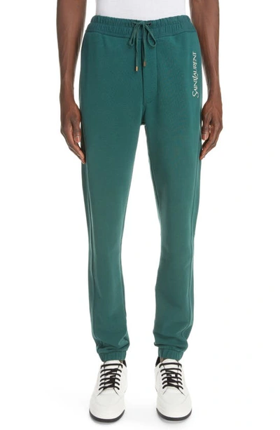 Saint Laurent Logo Sweatpants In Vert Naturel