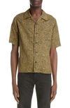 Saint Laurent Hawaii Animal Print Short Sleeve Button-up Shirt In Black/ Camel