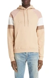 Saint Laurent Colour-block Logo Embroidery Hoodie In Beige/ Rose Givre/ Dirt