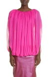 Rick Owens Gathered Silk-chiffon Top In Hot Pink