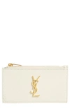 Saint Laurent Fragments Ysl Zip Leather Card Case In Crema Soft