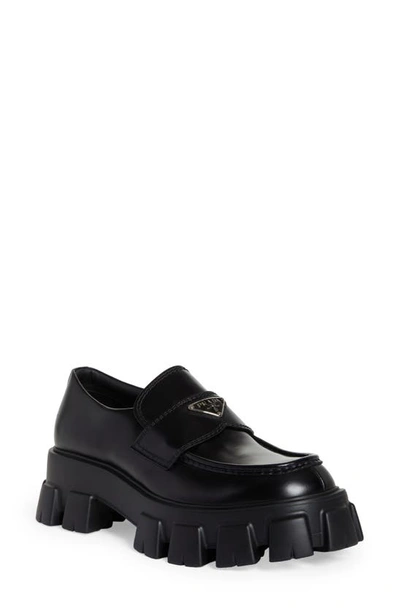 Prada Monolith Lug Sole Loafer In Black