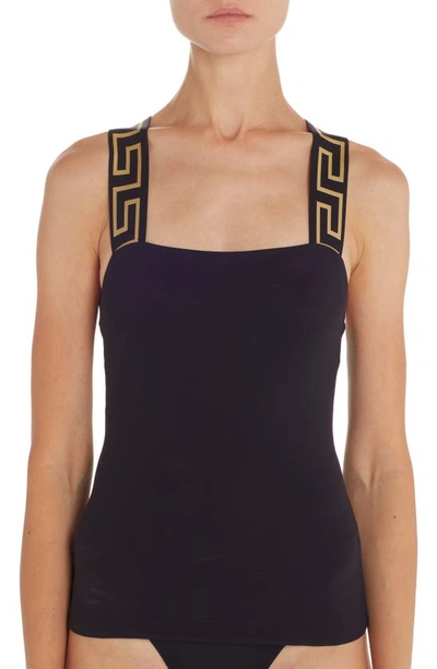 Versace La Greca Strap Racerback Tank Top In Black