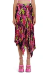 Versace Pleated Printed Crepe De Chine Skirt In Black Pink