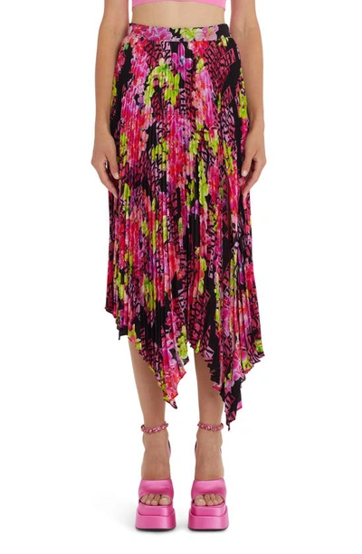 Versace Pleated Printed Crepe De Chine Skirt In Multicolor