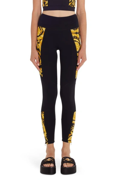 Versace Barocco Print High-waisted Leggings In Multi-colored