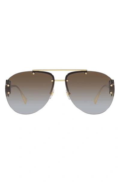 Versace 63mm Oversize Gradient Aviator Sunglasses In Brown / Gold / Grey