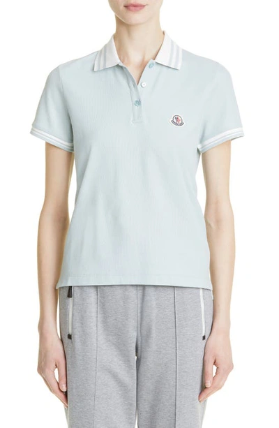 Moncler Tipped Piqué Polo In Blue/ Green