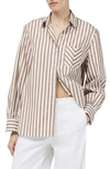 Rag & Bone Maxine Cotton Button Down Stripe Shirt In Brown Stripe
