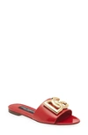 Dolce & Gabbana Bianca Dg Logo Flat Sandals In Polished Leather In Red