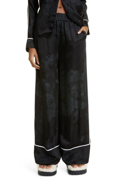 Off-white Floral Jacquard Pajama Pants For Women In Black