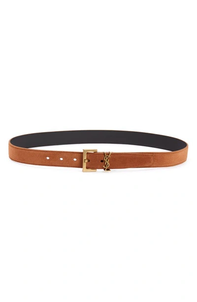 Saint Laurent Ysl Monogram Suede Belt In Brick