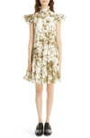 Erdem Pomona Floral-print Cotton-poplin Mini Dress In White/ Olive