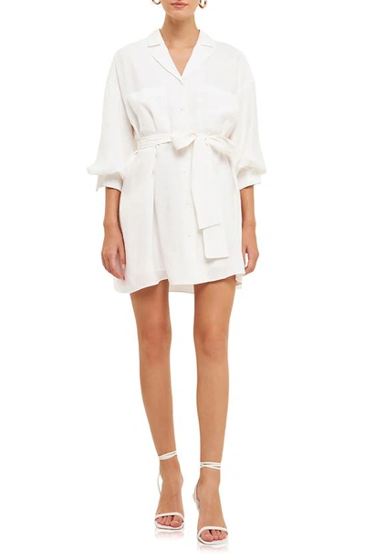 Endless Rose Tie Waist Mini Shirtdress In White