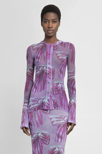 Acne Studios Womens Raspberry Purple Bow Graphic-print Semi-sheer Woven Top In Raspberry/purple