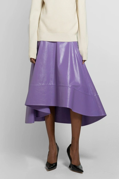Bottega Veneta Asymmetric Paneled Leather Midi Skirt In Purple